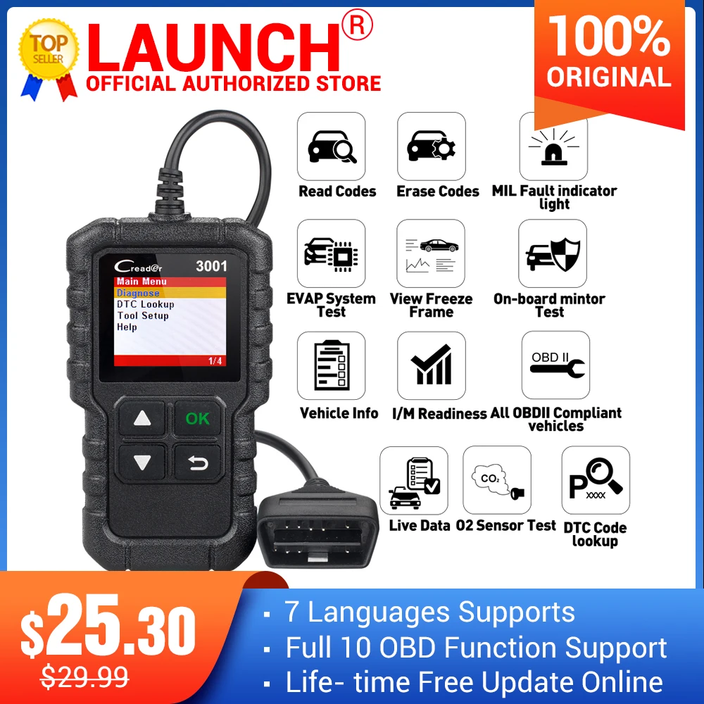 LAUNCH X431 Creader 3001 Full OBDII/EOBD code reader scanner Multilingual CR3001 Car diagnostic tool PK ELM 327 CR319