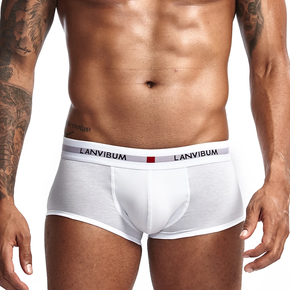LANVIBUM men underwear solid convex underpants comfortable cotton bowxers soft shorts