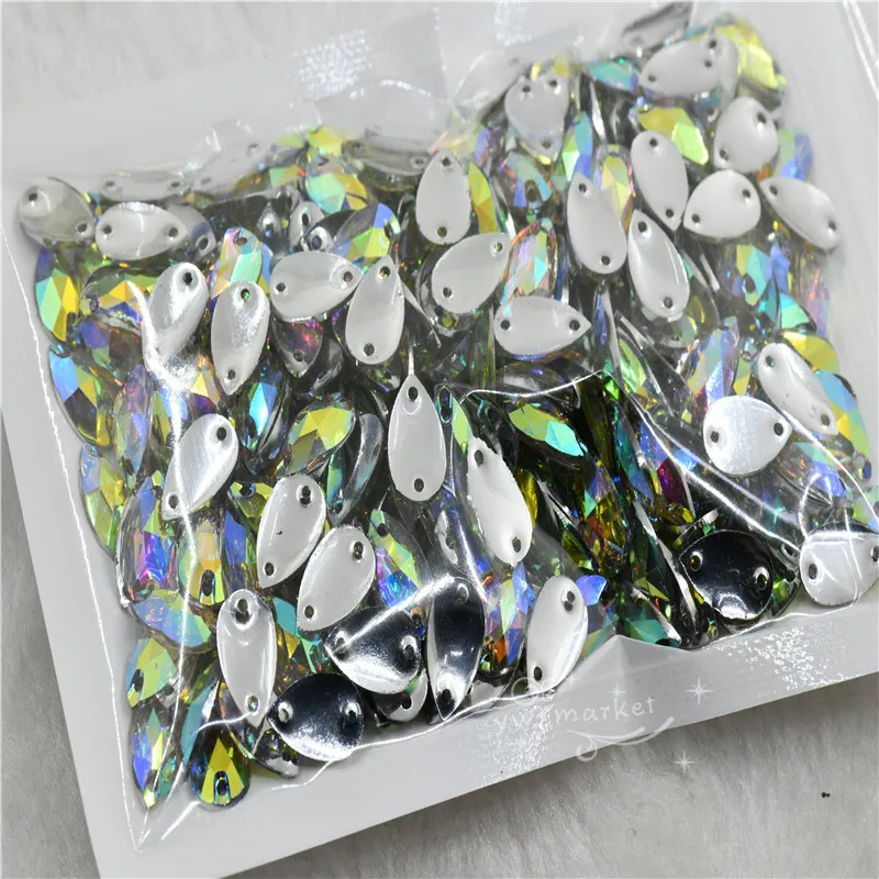 Resin Flatback Stones Bulk Rhinestone Applique  sew on Crystal AB Stones Needlework Strass Crafts Teardrop