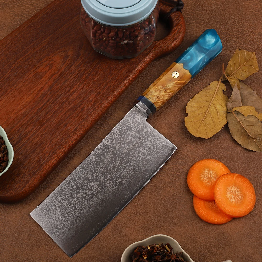 6.5 Inch Damascus VG10 Steel Blade Resin Handle Kitchen Meat Cutting EDC Fruit Tool Knife