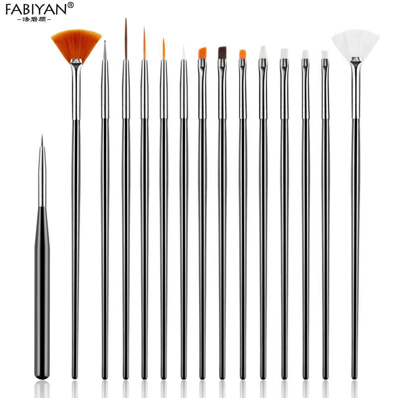 15pcs/Set Nail Art Brush Liner Painting Drawing Fan Flat Dotting Pen Design Gel UV Acrylic Tips Polish Tools Manicure