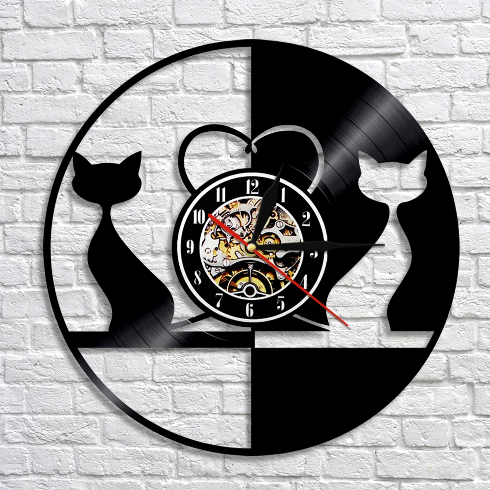 I Love Cats Wall Clock Kitty Kitten Vinyl Record Wall Clock Modern Pet Shop Decor Lovely Cats Hanging Watch Pussy Lover Gift