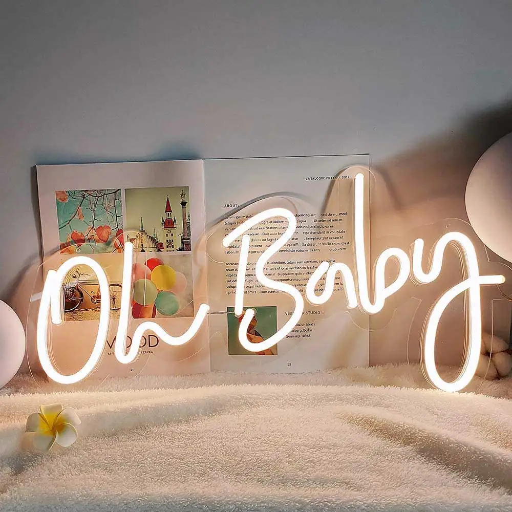 CALCA Oh Baby Neon Sign LED Light Mr&Mrs for Wedding Baby Party Decoration Birthday 1 Year Gift Warm White