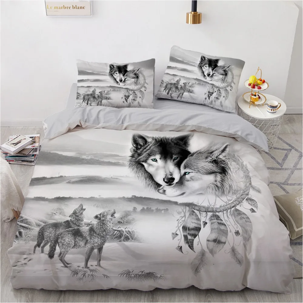 Black Bedding Sets 3D Wolf Duvet Quilt Cover Set Comforter Bed Linens Pillowcase King Queen Full Double Home Texitle