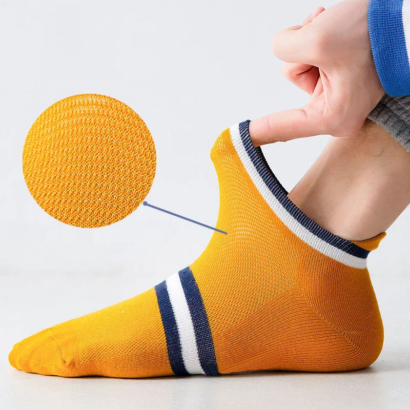 5 Pairs Summer Breathable Non-slip Men Socks Fashion Striped Sports Ankle Socks Spring Autumn Comfort Male Short Tube Sox Meias