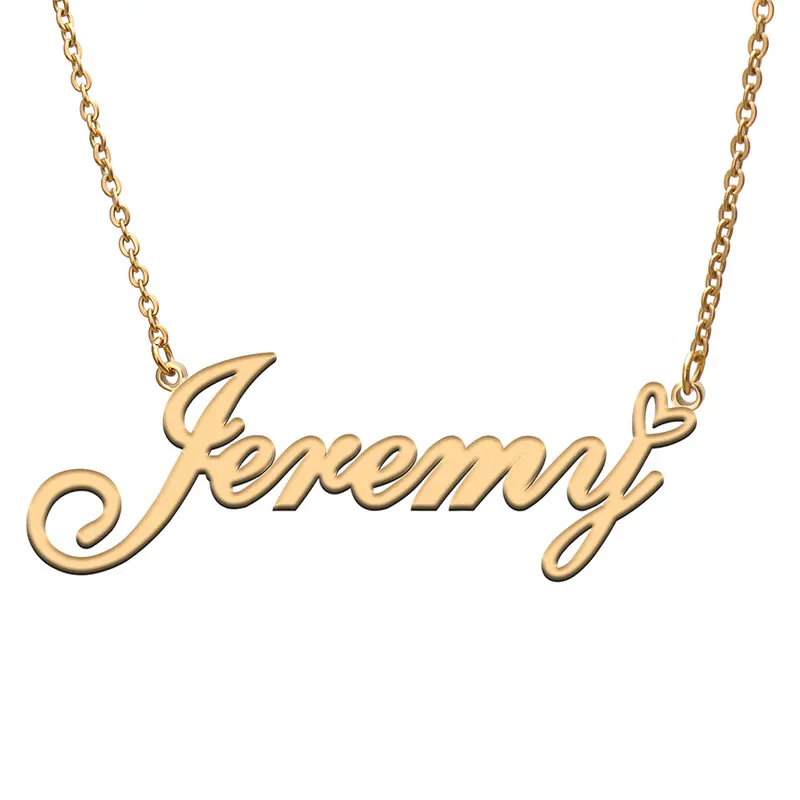 Jeremy with Love Heart Name Necklace for Women Stainless Steel Jewelry Nameplate Pendant Femme Mother Child Girls Gift