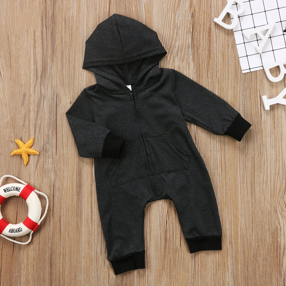 0-24M Baby Boy Clothes Infant Warm Long Sleeve Zipper Romper Newborn Jumpsuit Kid Hooded Girl Sweater Outfit