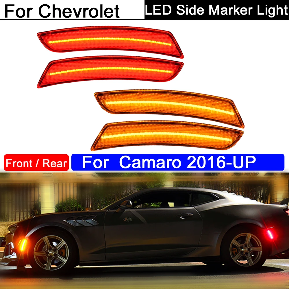 

4Pcs Front Amber Rear Red LED Side Fender Reflector Marker Lamp Parking Warning Light For Chevrolet Camaro 2016-UP