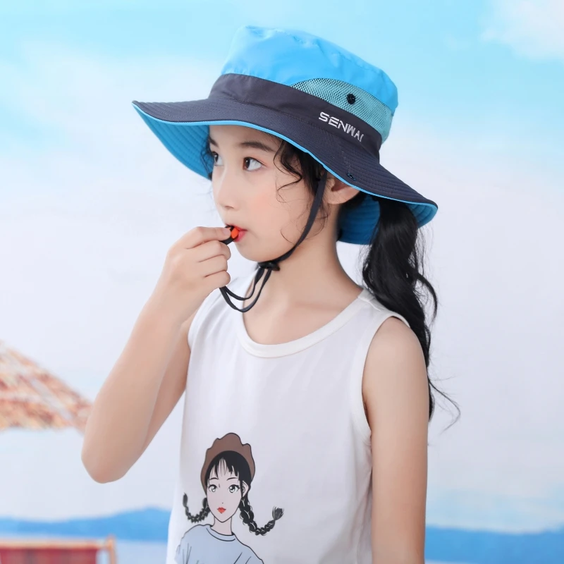 Kids Girls Ponytail Summer Sun Hat Wide Brim UV Protection Bucket Cap Women Outdoor Wide Brim Foldable Safari Fishing Cap New