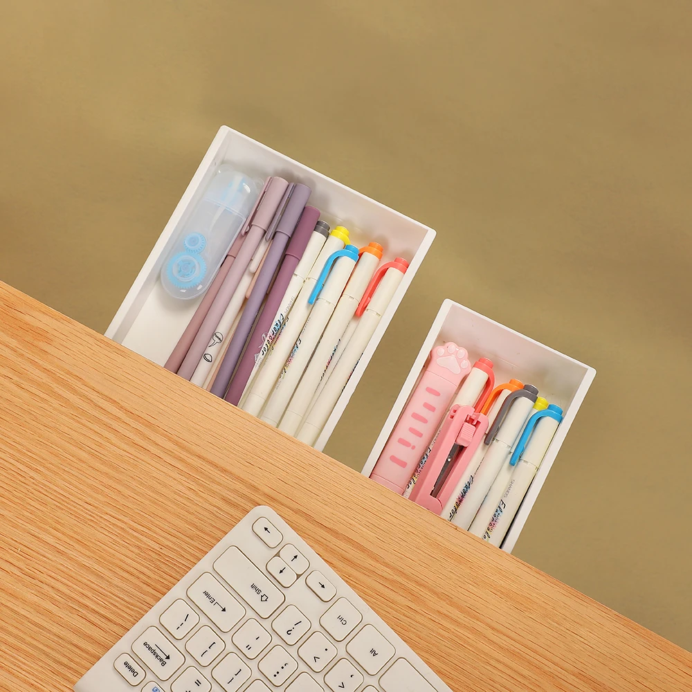 Creative Desk Hidden Drawer-Type Pencil Storage Case High Capacity Desktop Sundries Stationery Storage Box Simple Practical