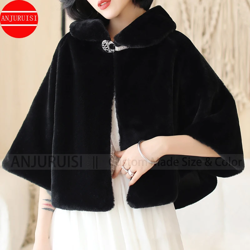 Women Winter Faux Fur Coat Shawl Casual Occasion Bridal Wedding Wrap Jackets Warm Cape Femme Hiver Accessoire Mariage 2022 New