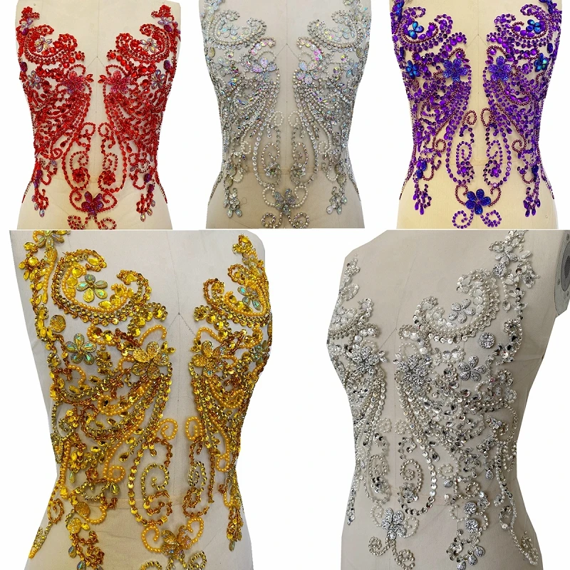

1Piece/Lot Mesh Tulle Applique Rhinestone Flower Sewing Sequin Lace Neckline DIY Collar Craft Clothing Accessory Handmade