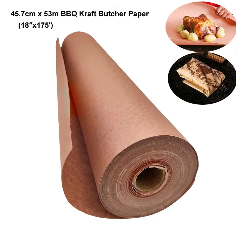 BBQ Kraft Butcher Paper for Smoking Meat 45.7cmx53m Food Grade Waterproof High Temperature Resistant Grilling Baking Paper 1.6kg