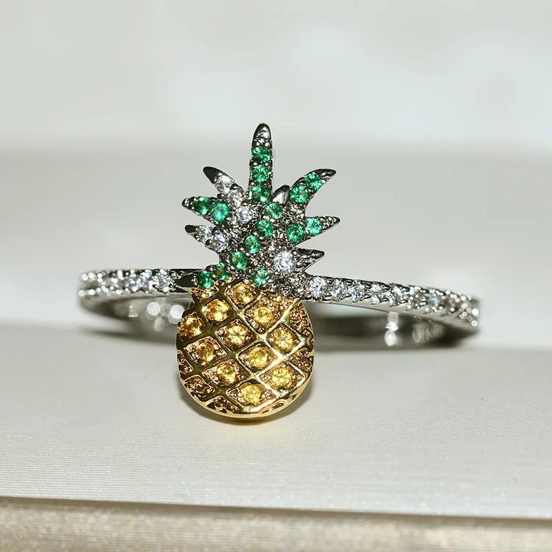 Drunk Jewelry Creative Pineapple Ring Silver Plate AAAAACz Engagement Wedding Ring for Women's Bridal Jewelry