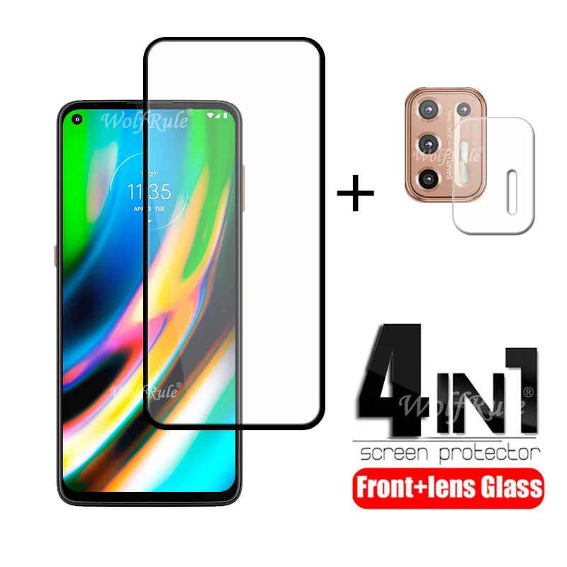 

4-in-1 For Motoroal Moto G9 Plus Glass For Moto G9 Plus Tempered Glass Full Glue HD Screen Protector For Moto G9 Plus Lens Glass