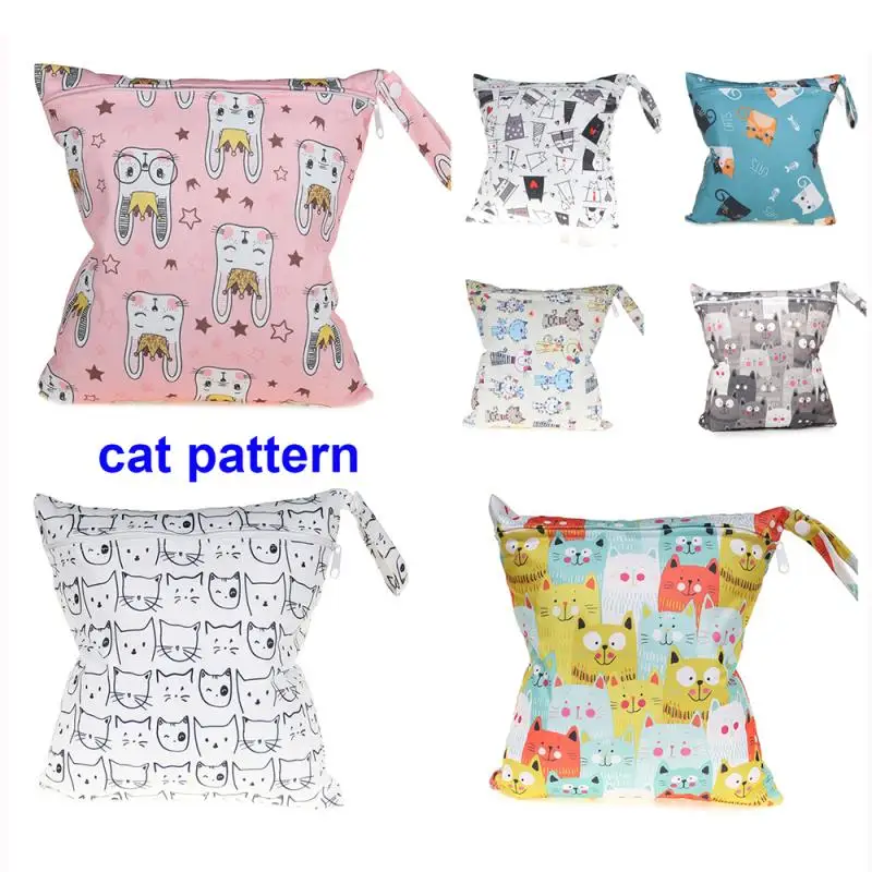 8 cat patterns Waterproof wet bags single Zipper Pocket Baby Diaper Storage Bag Washable Cloth Diaper Wet bag