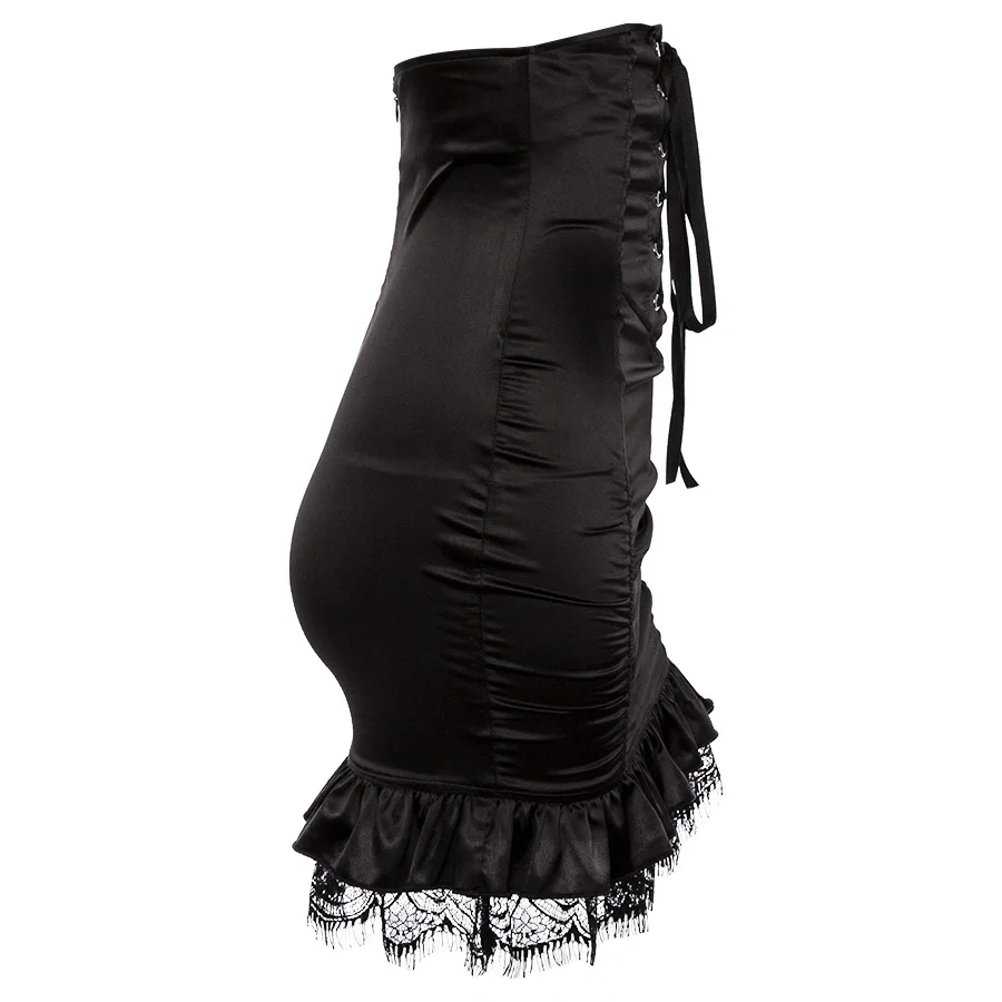 Jupe noire chic en dentelle à volants, taille haute, sexy, punk, modèle de tempérament, pour femmes, à la mode, décontracté