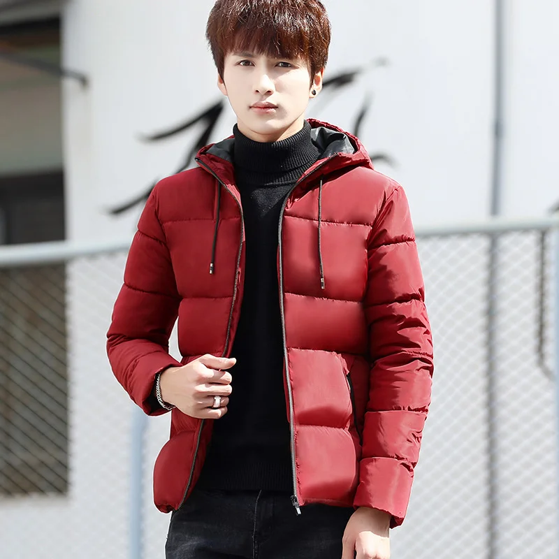 Winter Men Casual Thicken Warm Jacket youth Slim Hansome Zipper Korean version Fashion All-match Hooded Long Sleeve Solid Color