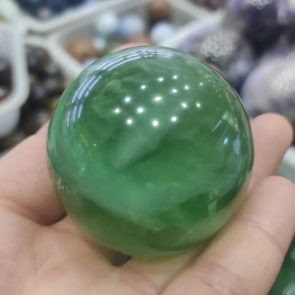 1pcs Natural Fluorite Quartz Crystal Sphere Ball Healing