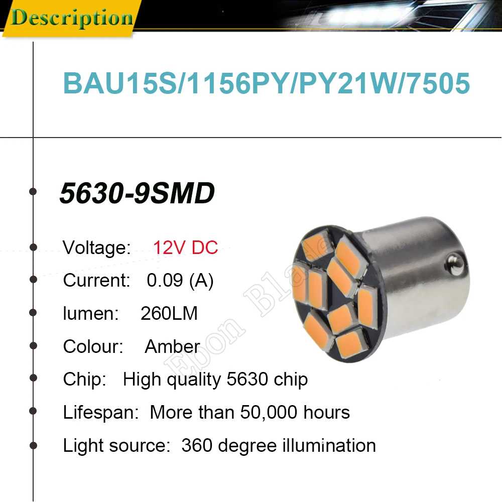 1Pcs Amber Yellow Orange BAU15S 7507 PY21W 1156PY 12V LED Bulb Lamp For Car Auto Front Turn Signal Light Styling