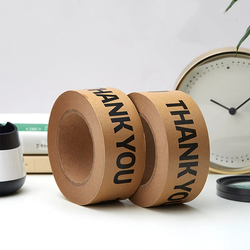 5CM*50M Warning THANKYOU Environmental Printing Tape,High Tensile Kraft Flatback Carton Sealing Tape 박스테이프