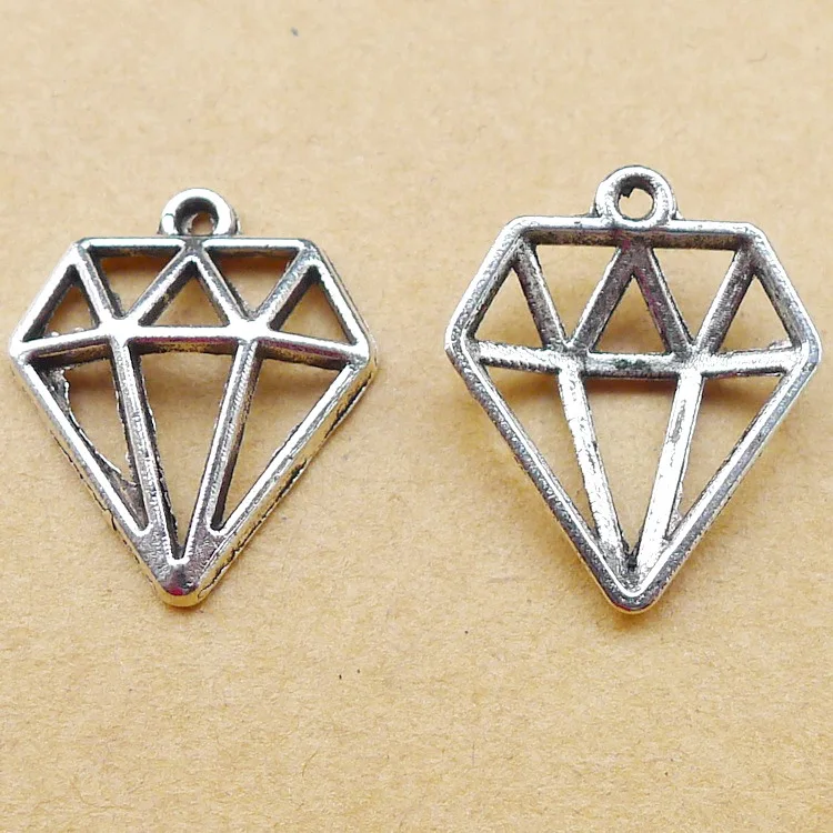 30pcs/Lot 15x18mm Antique Silver Color Hollow Diamond Charms Pendant For Jewelry Making DIY Jewelry Findings