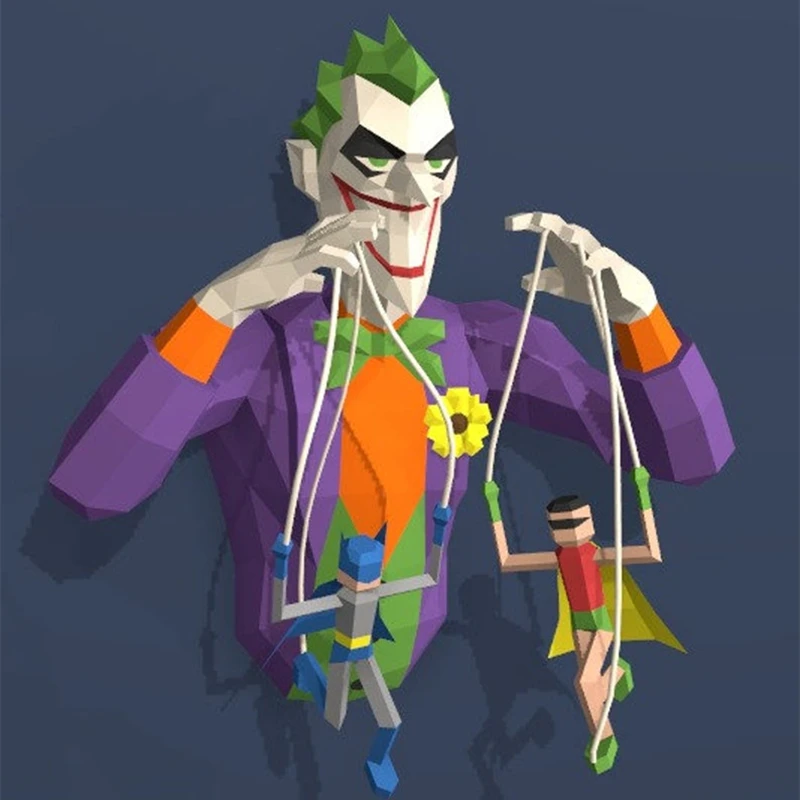 Joker Papercraft DIY 3D Paper Model Paper Sculpture Low Poly Pepakura Craft Manualidad Arte de Papel Background Wall Decoration