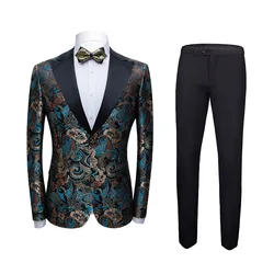 Men Suit Tuxedo Slim Fit Fashion Peak Lapel 2 Pieces Party Prom Banquet Stage Costume Ball Nightclub Singer Host Dancer Musician