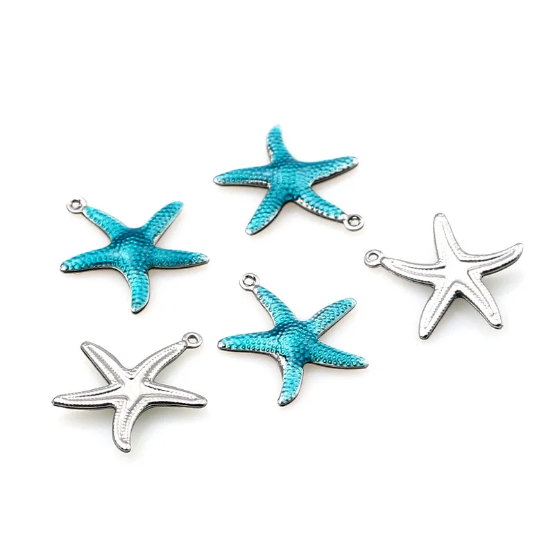 20pcs Stainless Steel Small Starfish Star Sea Enamel Shell Beach Charms Lovely DIY Pendant  Necklace Bracelet Jewelry Making