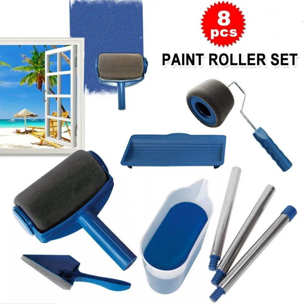 

8pc/set Multifunctional Wall Decorative Paint Roller Corner Brush Handle Tool DIY Household Easy to Operate Painting Brushes Kit