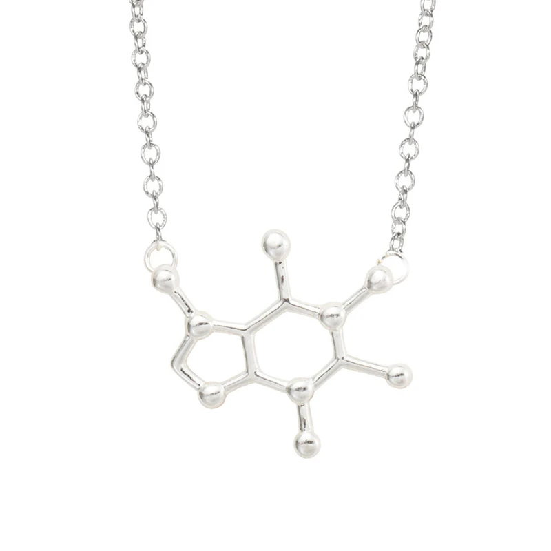 Jisensp Caffeine Molecule Geometric Necklaces Pendants DNA Serotonin Dopamine Necklace Chain Chokers Chemistry Female Collars