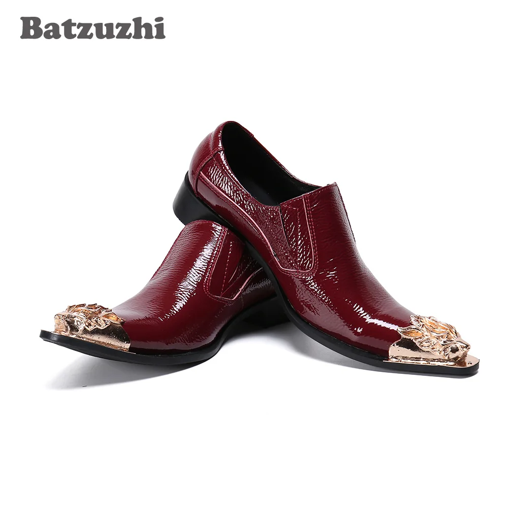 

Batzuzhi Formal Men Dress Shoes Leather Gold Metal Tip Business Wine Red Wedding & Party Shoes Men, Big Size US6-12