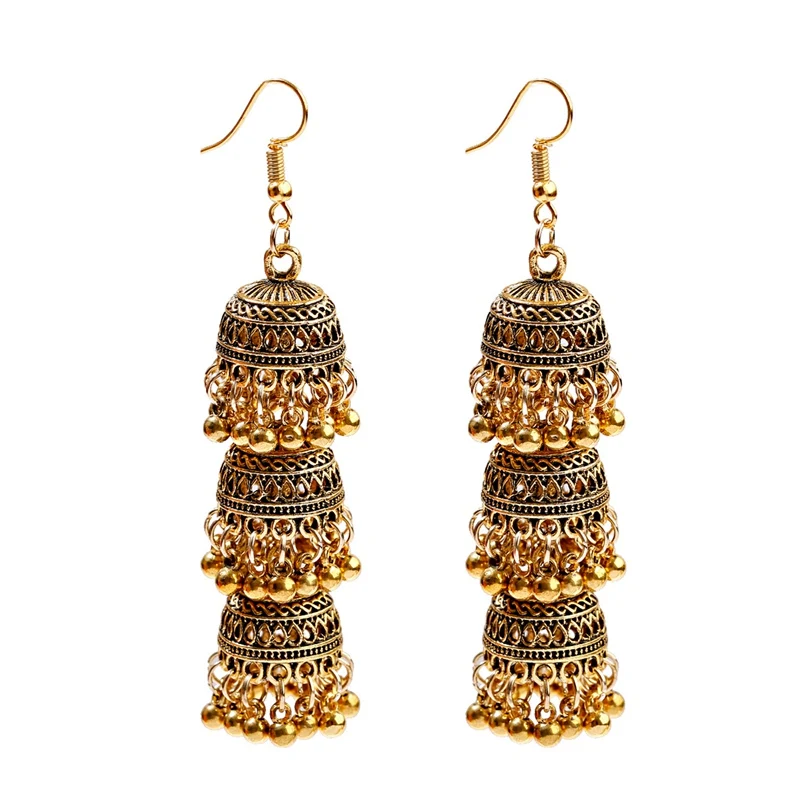 Women\'s Egypt Vintage Gold Silver Color Jhumka Earrings Indian Jewelry Turkish Bells Tassel Statement Earrings Tribal Gypsy