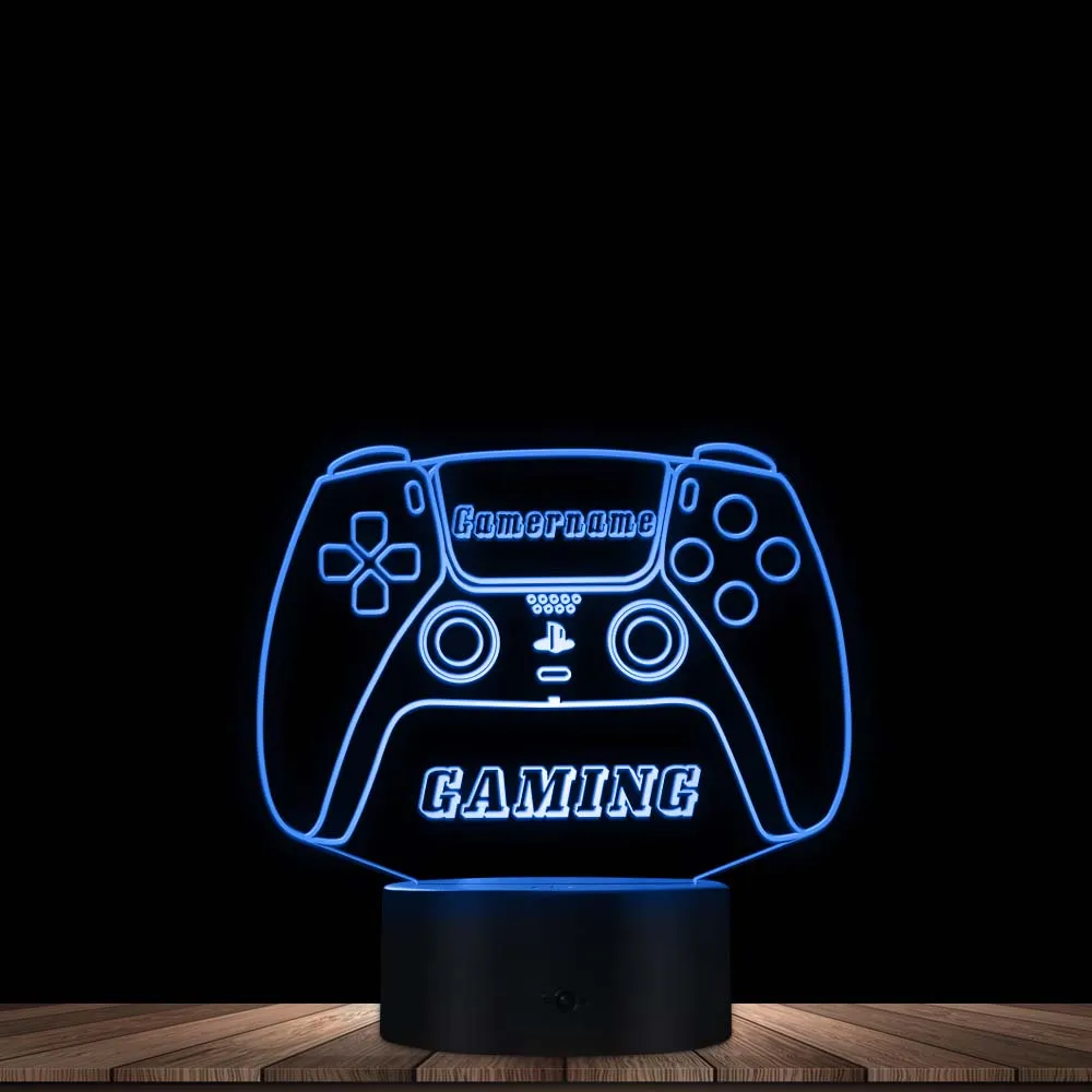 Controlador de juego con luz nocturna, lámpara LED de mesa con nombre personalizado, Control táctil cambiable de 7 colores, grabado, regalo para jugadores