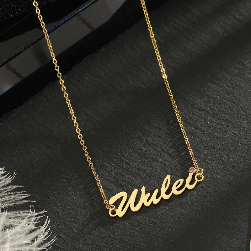 

Dropshipping Customized Name Necklaces W Birthstone Personalized Nameplate Crystal Letter Necklace Women Jewelry Birthday Gifts