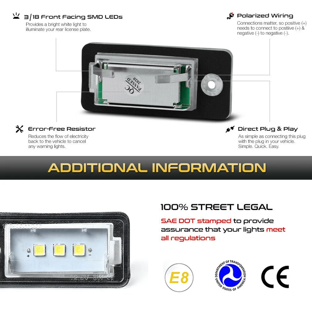 2 Pcs Car LED License Number Plate Light Lamp Luz Luces 12V No Error for Audi A3 S3 8P A4 B6 B7 A5 A6 4F Q7 A8 S8 C6 Cabriolet