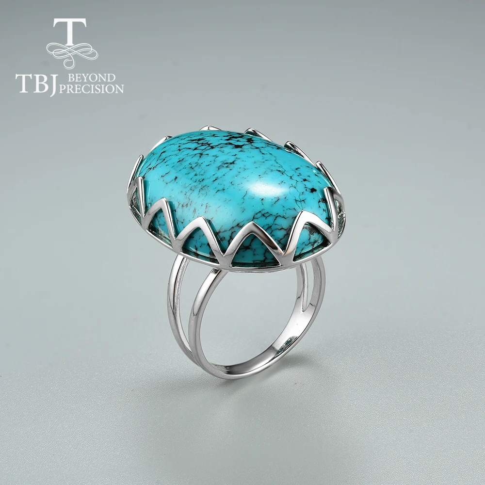 Luxe grote edelsteen natuurlijke turquoise ovale 20 * 30 mm ring 925 sterling zilver fijne sieraden dames jubileum banketfeest