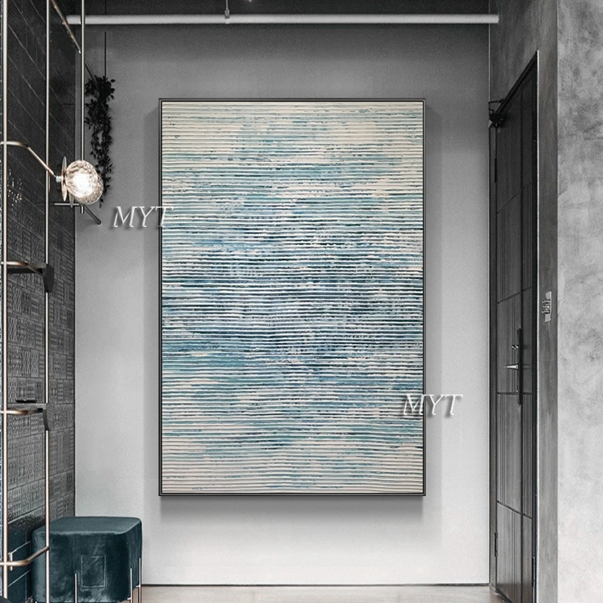 

Blue Texture Acrylic Canvas Wall Art 100% Hand Painted Abstract Oil Painting Wall Decor Canvas Craft Art For Hotel Decor