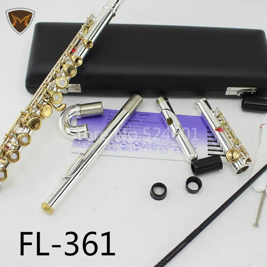 Hot MARGEWATE FL-361 Standards Silver Plated Flute 16 17 Holes C Key Gold Lacquer Closed Open Hole With Case