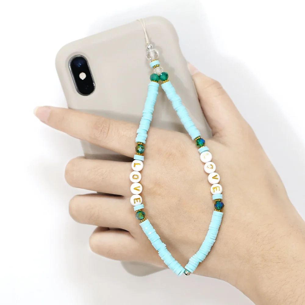 Kawaii Light Blue Lanyards for Airpods Soft Pottery Beads Hanging Cord Phone Charm Accessories Girlfriend Gifts mpsa035