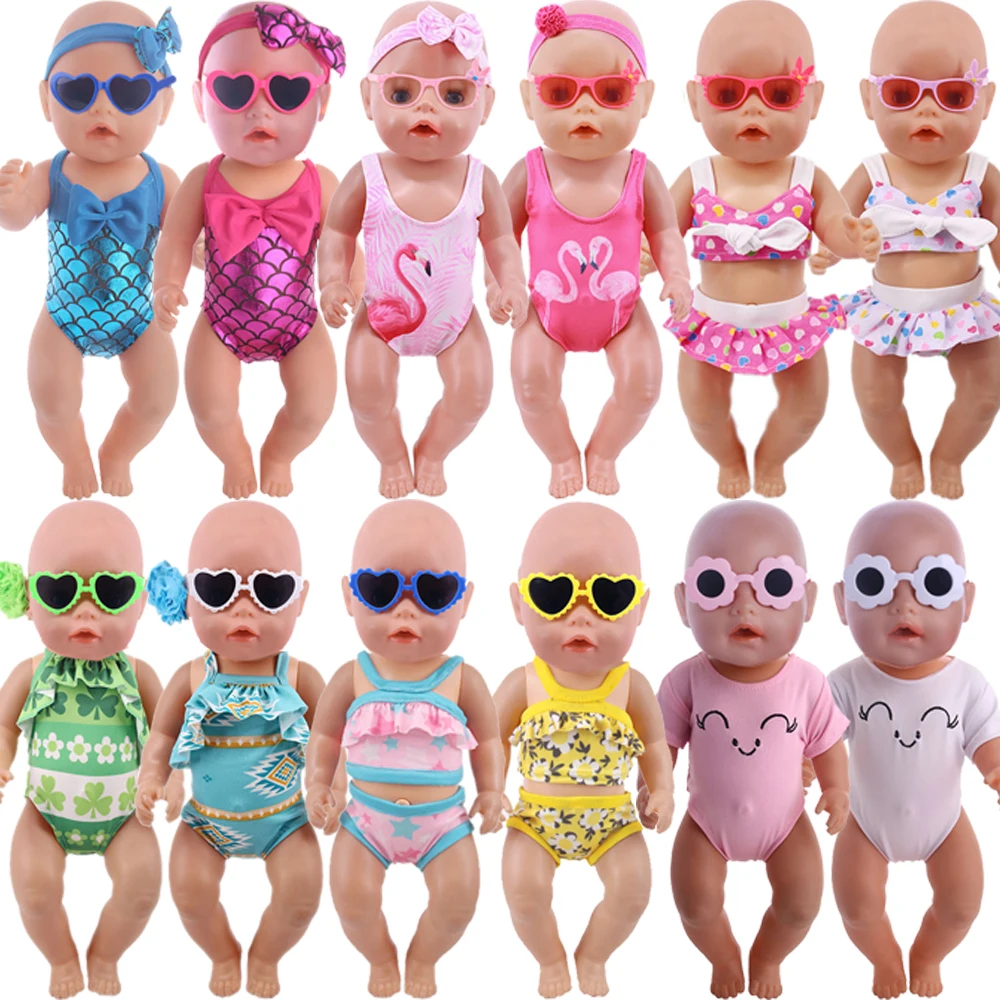 Doll Clothes 3Items=Flamingo Swimsuit+Sunglasses+Slippers For 18Inch Girl of American 43 Cm Born Baby Doll Shoes Generation Gift