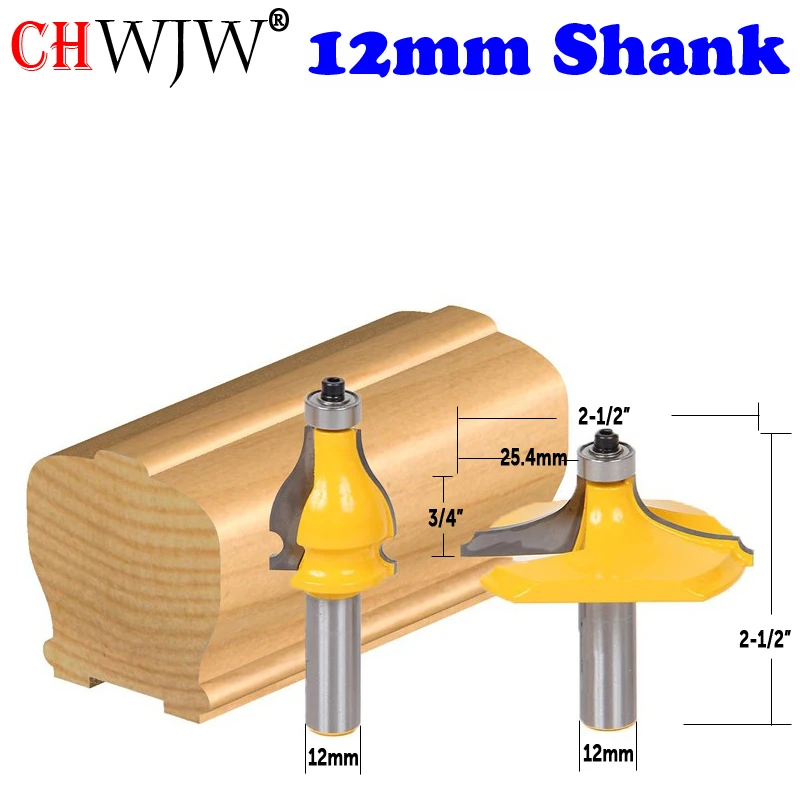 CHWJW 1-2PC 12mm Shank Traditional Thumbnail Classical & Beaded Handrail Router Bit Set Woodworking cutter Tenon Cutter