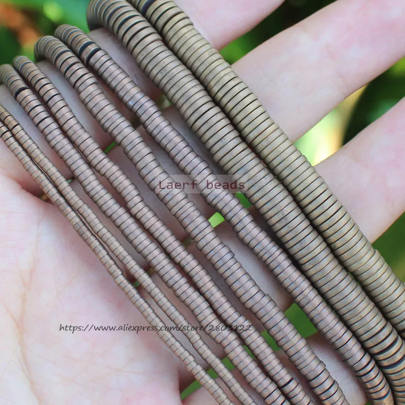 Natural Hematite MatteCopper HaiXi/Disc Shape1x2-6mm Loose beads 15inch/38cm,For DIY Jewelry making !