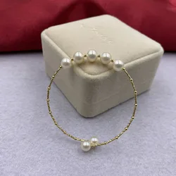 Sinya Natural Pearl 18k Gold Tube Bangles Bracelet for Women Girl Mum Lover Diameter 55mm Pearls Dia 7-8mm News