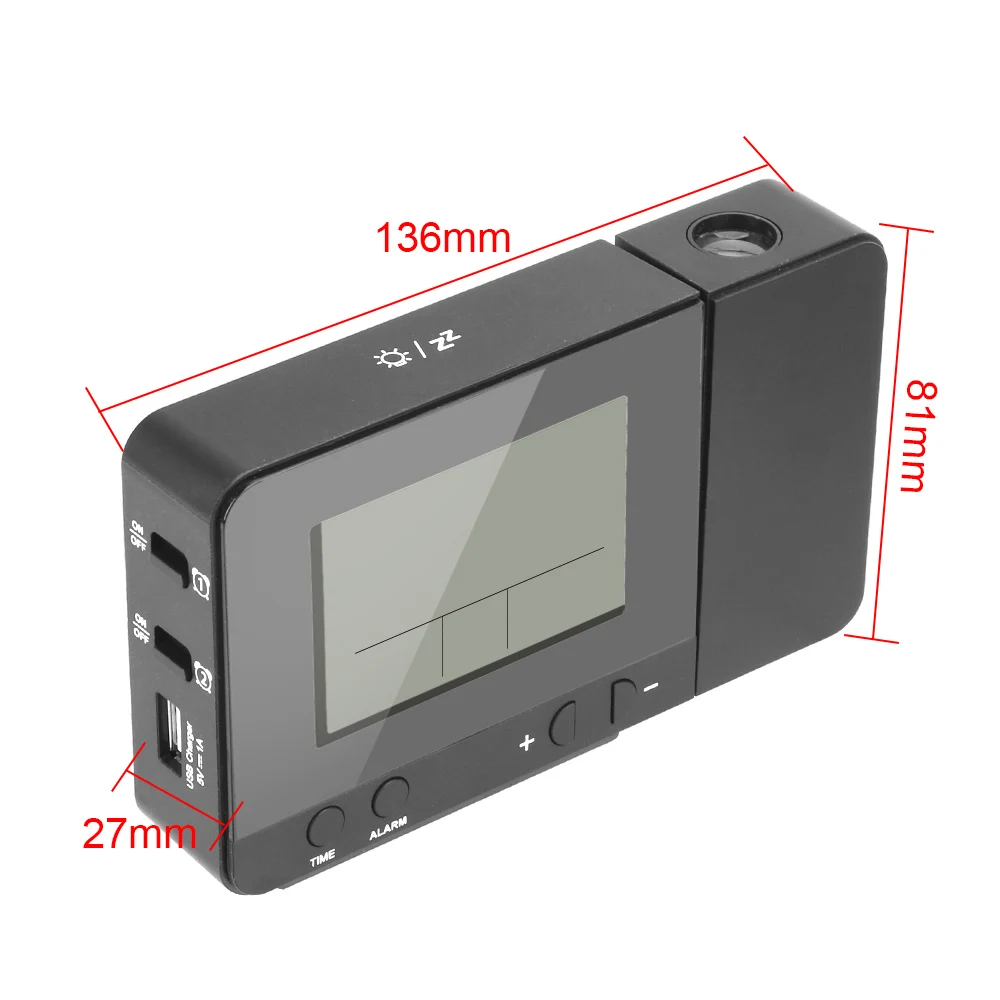 Desk Table Led Clock Projection Alarm Clock Indoor Temperature Humidity Multifunction Digital Date Snooze Function