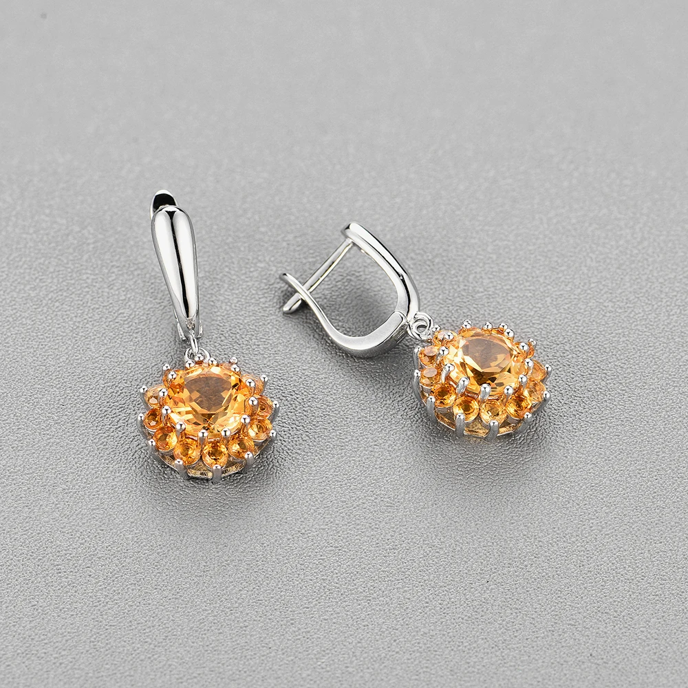 natural gemstone citrine earrings 925 sterling silver simple floret design for woman Wedding anniversary nice gift tbj promotion
