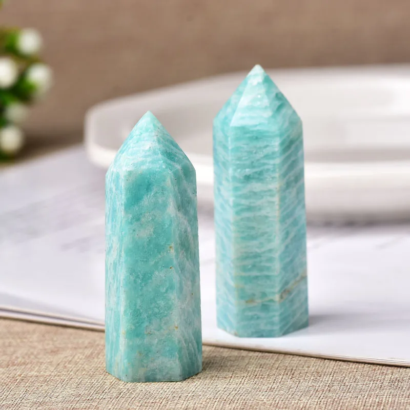 1pc Natural Crystal Point amazonite Healing Obelisk reseda Quartz Wand green Ornament for Home Decor Reiki Energy Stone Pyramid