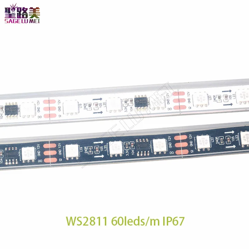 Fita de luz led RGB, 5m, 12v, 5m, ws2811, colorida, 5050, flexível, endereçável, digital, 1 controle ic 3