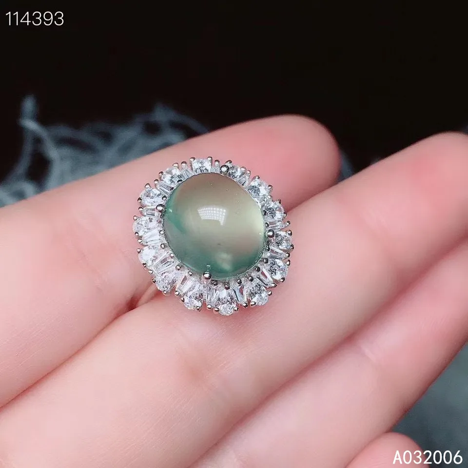 

KJJEAXCMY fine jewelry 925 sterling silver inlaid natural Prehnite ring delicate new female gemstone classic support test