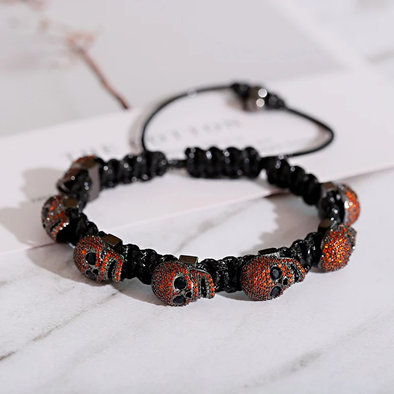 Fashion CZ Zircon Skeleton Beads Bracelets & Bangles 7 Color Luxury Handmade Hippie Boho Braided Bracelet Homme